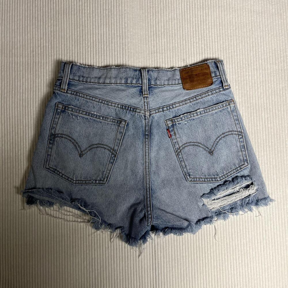 Levi's Wedgie Shorts Womens 29 Blue Denim High Rise Distressed Cutoff Frayed Hem